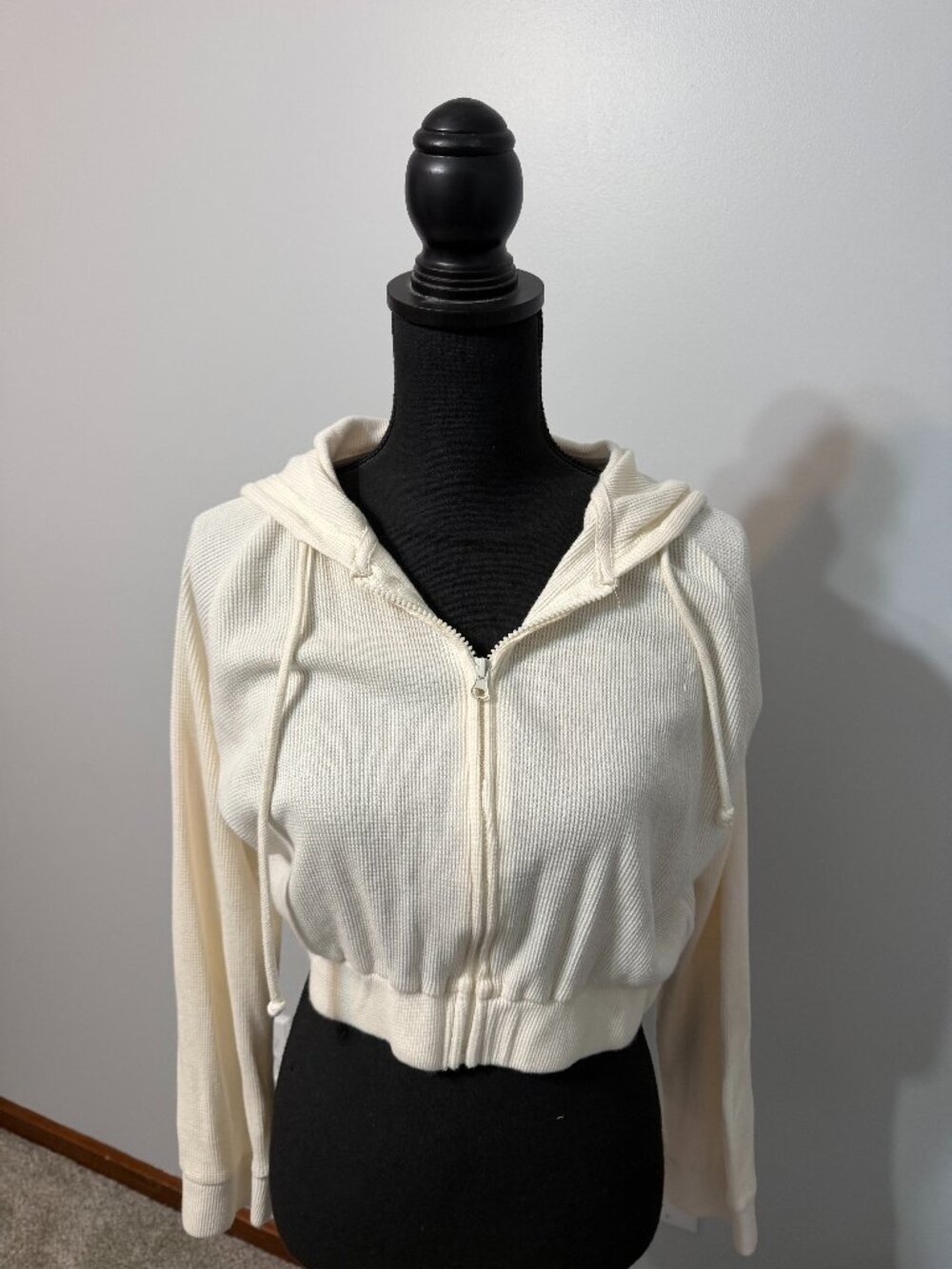Cropped Cream Waffle Knit Jackets